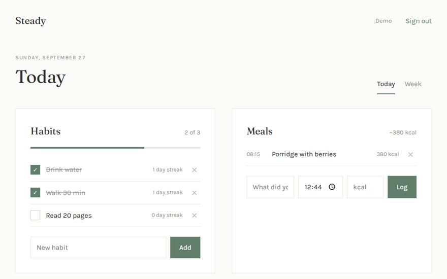 Steady, a demo app built by the Casso agent
