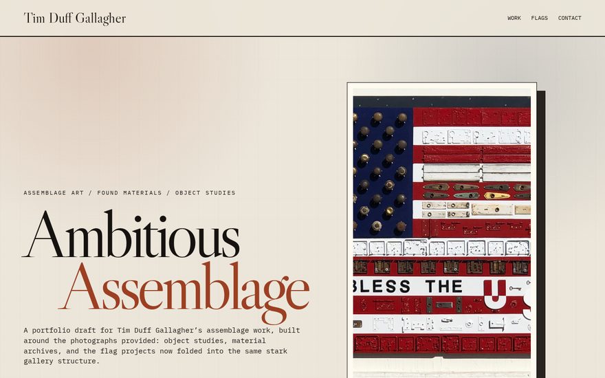 Homepage of Tim Duff Gallagher, a website built by Casso